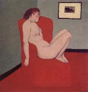 Felix Vallotton Nude Seated in a red armchair Spain oil painting artist